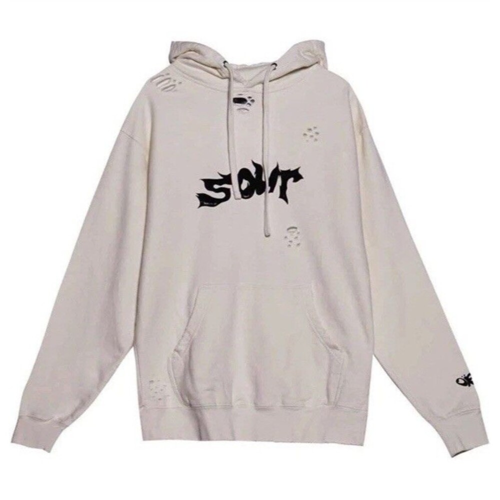 Olivia Rodrigo Sour Hoodie Sweatshirt Distressed Beige Size Large Official Merch